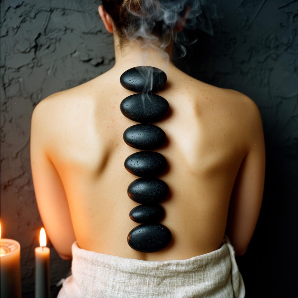 Heated basalt stones placed along the spine during a hot stone add-on