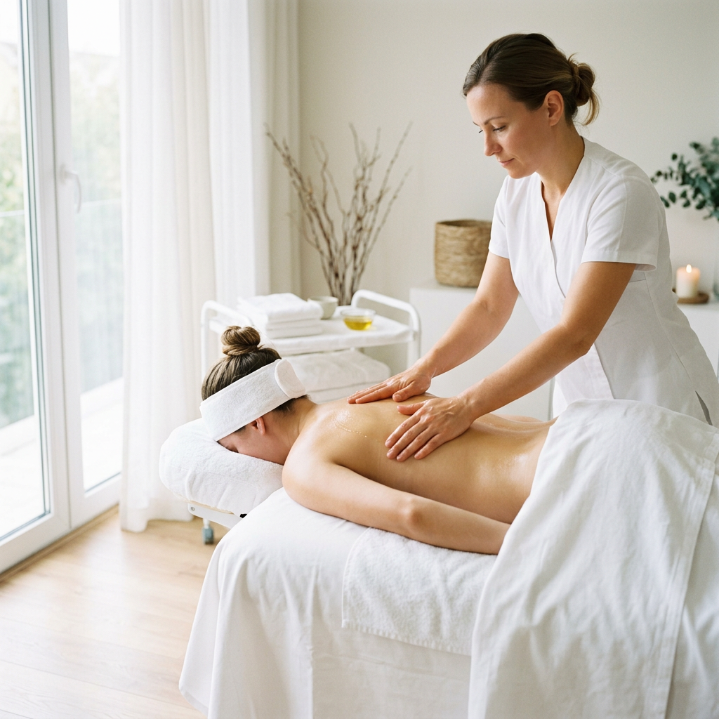 Daylight treatment room set for a gentle full-body relaxation session