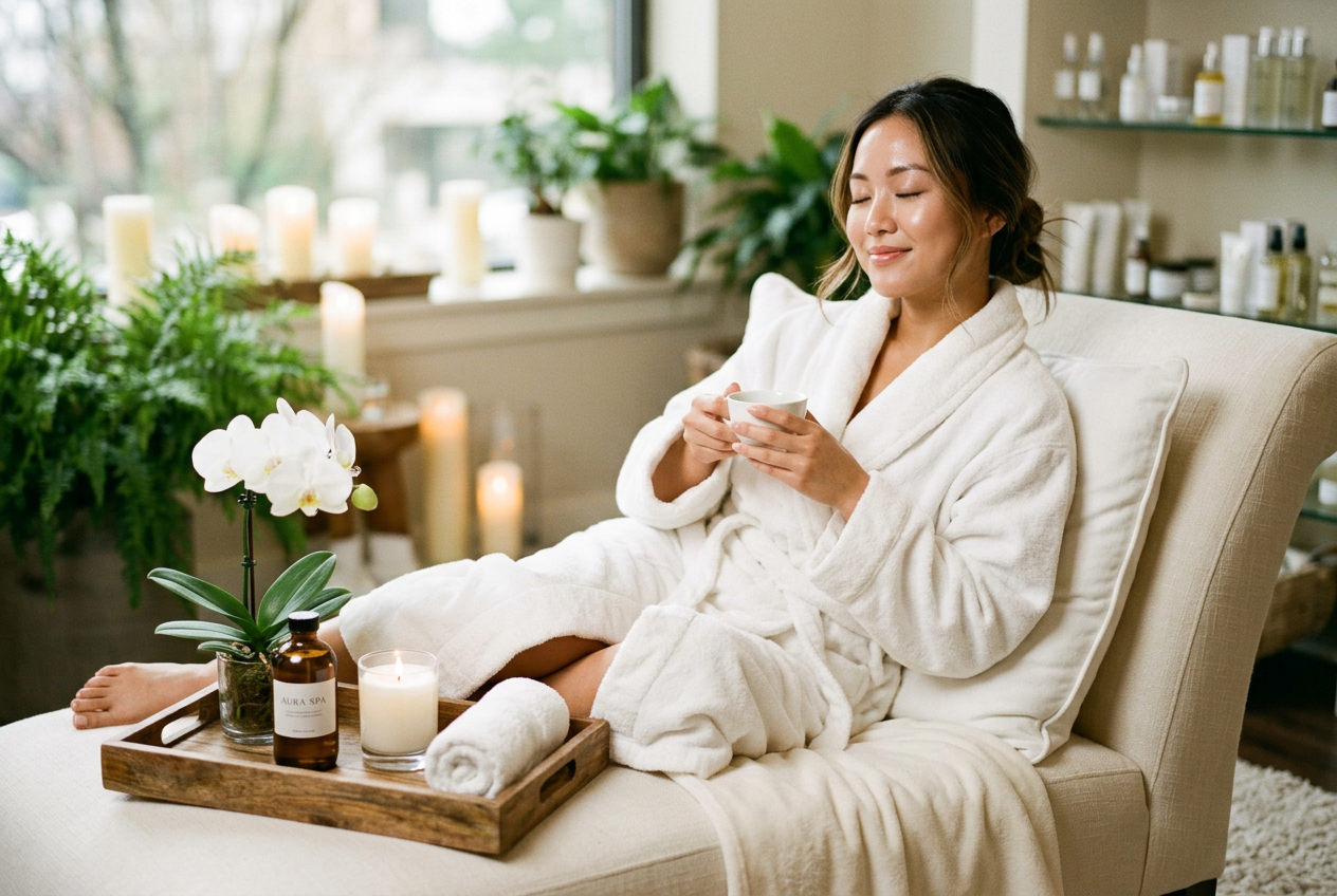 Warm tea served in the relaxation lounge after a spa day package
